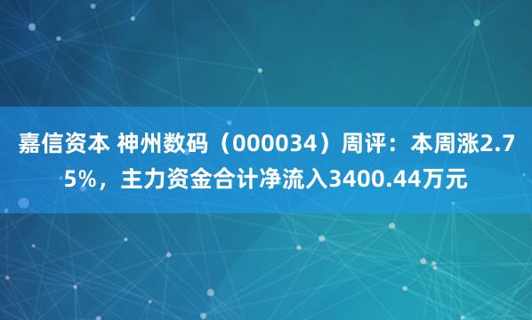 嘉信资本 神州数码（000034）周评：本周涨2.75%，主力资金合计净流入3400.44万元